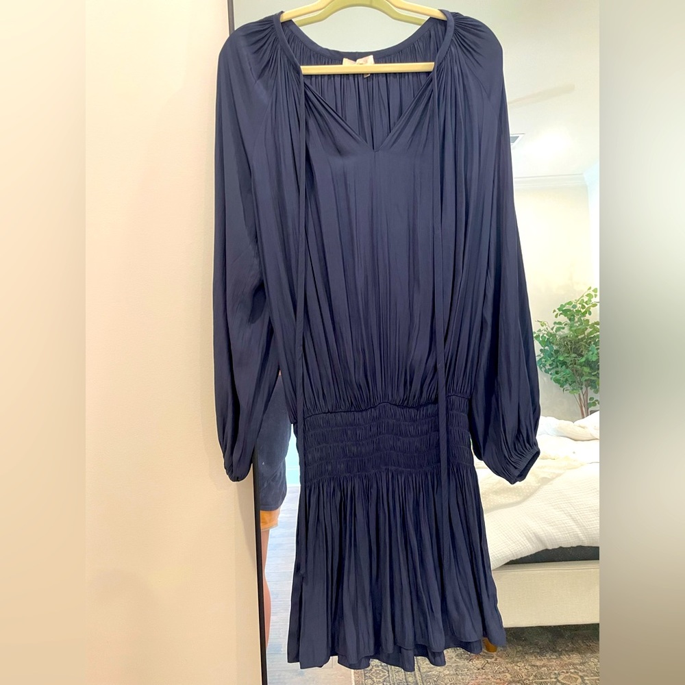 Ramy Brook Smocked Waist Navy Dress. Size medium.